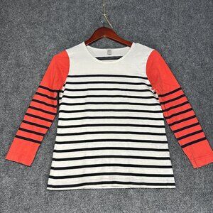 J Crew Top Womens XS Stripe Knit Long Sleeve Pullover White Black Red Tee